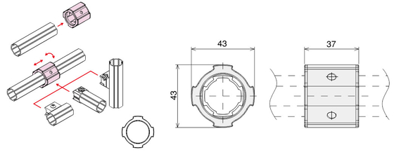 360 Degree Rotating Sliding Sleeve Mounted 28mm Aluminum Tubing AL-18-B
