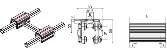 28mm Diameter Aluminium Tube PE Wheel Aluminium Roller Track Parallel Connection AL-44