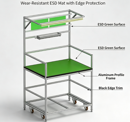 ESD‑AT‑AL3‑200 Aluminum Profile ESD Line‑Side Workstation Cart With Lamp & Power Strip For SMT Electronics Assembly Line

