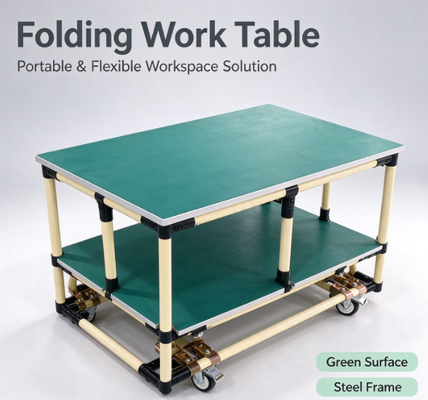 ESD Anti-static Modular Lean Tube Workbench, Dual-tier Mobile Assembly Station With Lockable Storage Shelves
